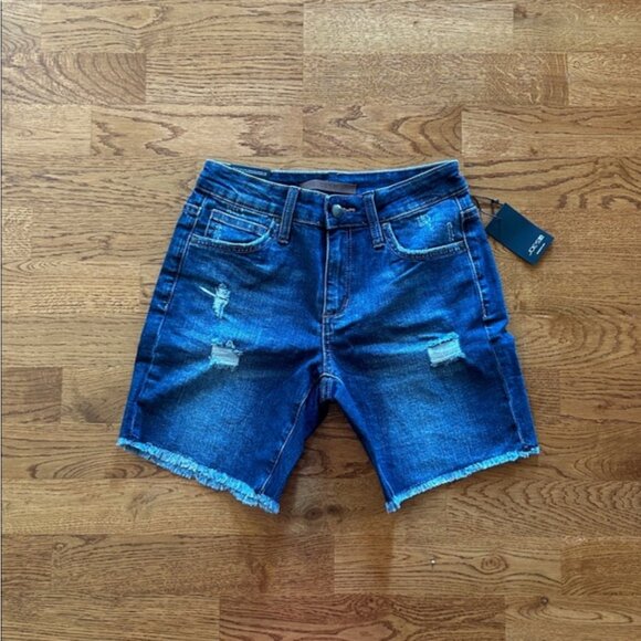 Joes jeans denim shorts 24 dark blue jorts cut off mid thigh easy bermuda raw - Picture 3 of 4
